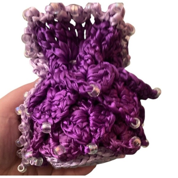Dice Bag Large Dragon Scale Beaded Ren Faire Fantasy Dungeons Dragons RPG Purple - Picture 3 of 6